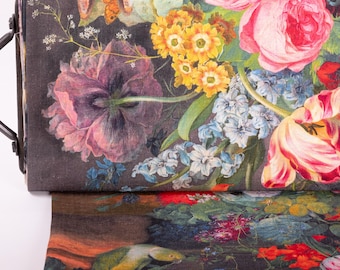 LinenBuy Pure 100% Linen Fabric Roccoco Style. Vintage Floral Linen Fabric for DIY Projects