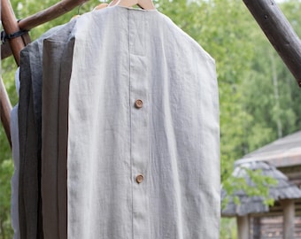 Linen Garment Bag: 100% Organic, Wooden Buttons or Zipper