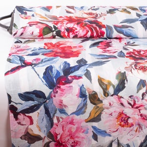 French Floral Linen Fabric - Maison de Fleurs Collection for Chic DIY Projects. Fabric for Sewing