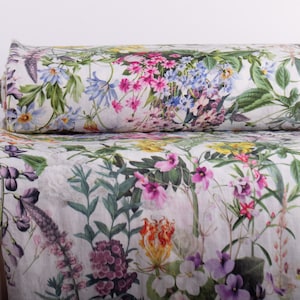 LinenBuy Summer Floral Linen Fabric Digitally Printed Medium Weight Pre-Washed Fabric by The Yard M2-0210-0195