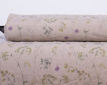 Pure Linen Fabric with Summer Meadow Design. Dressmaking fabric. Fast Shipping to Multiple Countries