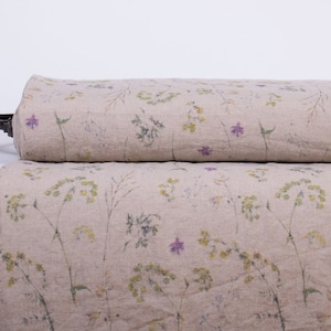 Pure Linen Fabric with Summer Meadow Design. Dressmaking fabric. Fast Shipping to Multiple Countries
