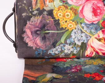 LinenBuy Pure 100% Linen Fabric Roccoco Style. Vintage Floral Linen Fabric for DIY Projects