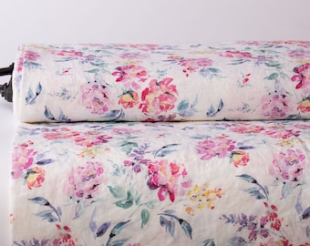 100% Pure Linen Fabric: Bouquets of Roses Print. Medium Weight Floral  Summer Linen Fabric. Certified Floral Linen Fabric by the Yard