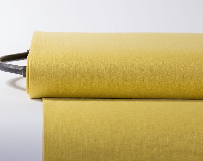 Pure Linen Fabric in Sunny Dandelion Yellow - Versatile for Sewing & Home Decor.