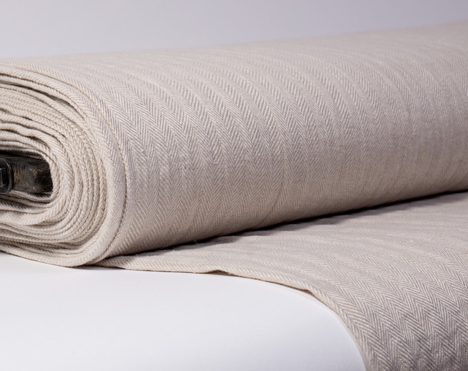 LinenBuy Pure 100% Linen Fabric Herringbone Pattern 215 gsm Medium weight Strong, dense