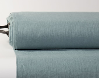 Smoky Sage Linen Fabric: Blue Green, Medium Weight, Pre-Washed By The Yard