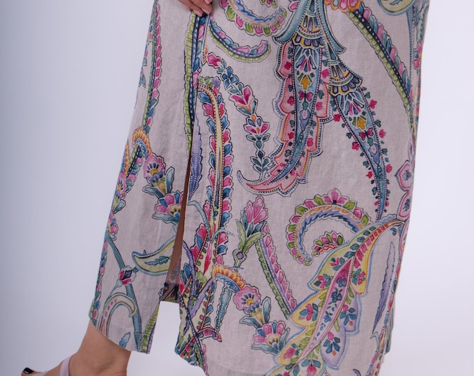Featured listing image: LinenBuy Long Linen Dress Cachemire with slits. Maxi Linen Dress. Woman linen dress