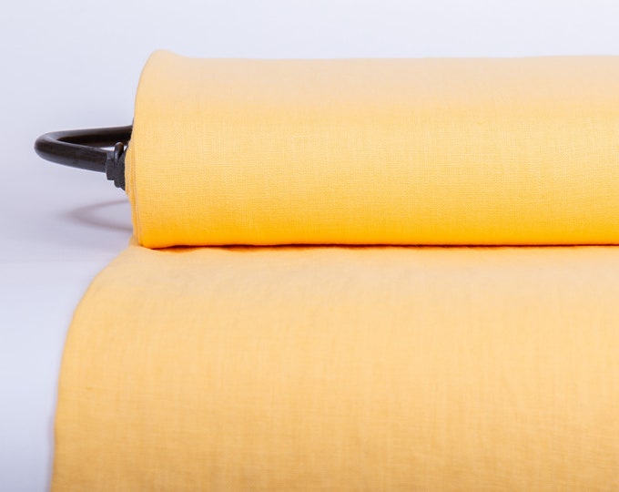 Yellow Linen Fabric: Medium Weight, Washed, Sold by Yard/Meter