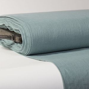 LinenBuy Linen Fabric Smoky Sage, Blue Green Medium Weight Pre-Washed Durable Dense Plain Solid Organic For Sewing  Cloth By Yard