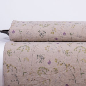 LinenBuy Summer Meadow Natural Linen Fabric Digitally Printed Medium Weight Pre-Washed Fabric by The Yard M2-0190-0115