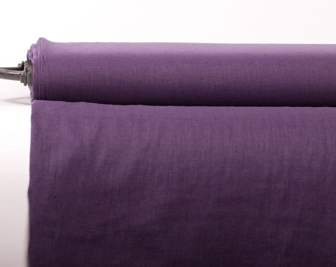 Pure 100% Linen Fabric Purple Medium Weight Pre-Washed Textile Durable Plain Woven Solid Not Transparent Organic For Outfit Drape Tablecloth