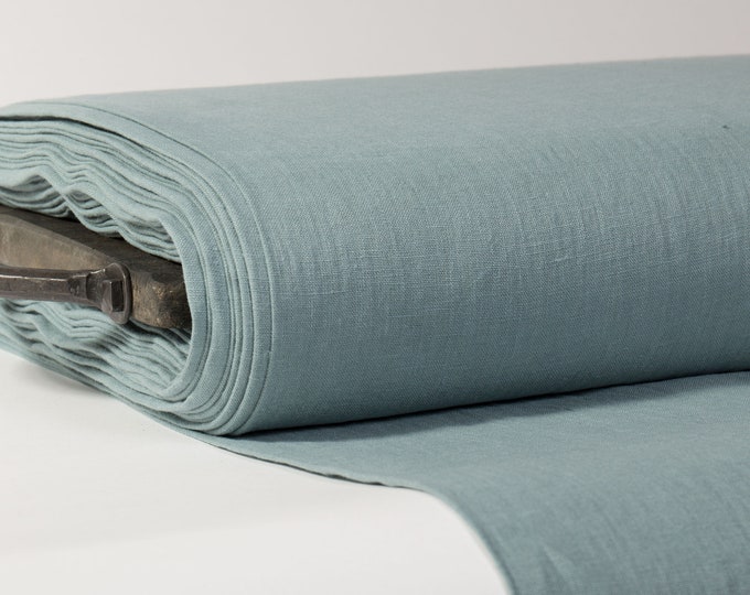 LinenBuy Linen Fabric Smoky Sage, Blue Green Medium Weight Pre-Washed Durable Dense Plain Solid Organic For Sewing  Cloth By Yard