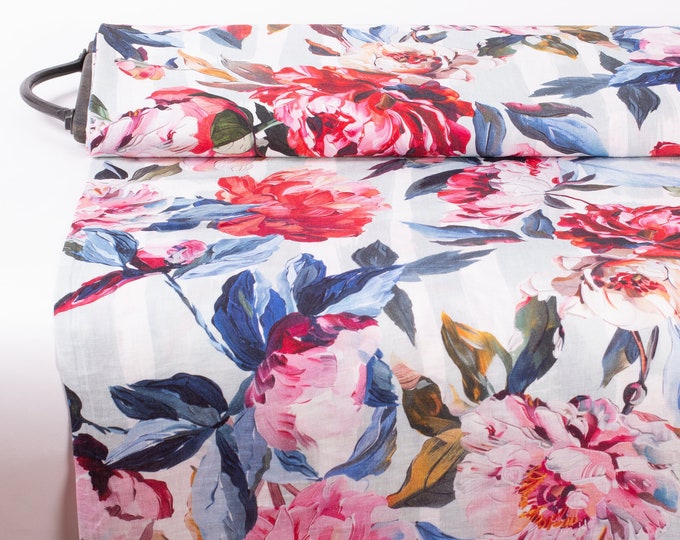 Elegant Floral Linen Fabric - Maison de Fleurs Collection for Chic DIY Projects. Fabric for Sewing
