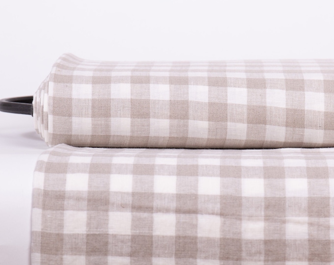 Pure 100% Linen fabric  200gsm Gingham check White and Not-dyed, Pre-washed, Natural fabric for clothing, home textile, table ware