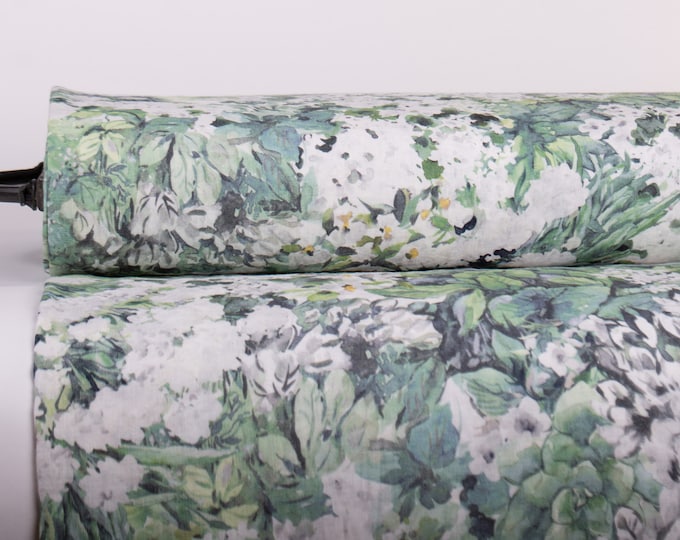 LinenBuy Pure 100% linen fabric, Spring Bloom Printed Fabric, Linen Fabric for Dress, Linen Fabric Floral, Fabric by the yard M2-0209-0150