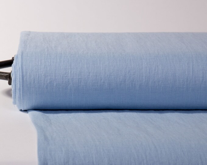 Pure 100% Linen Fabric Light Blue Medium Weight Pre-Washed Durable Dense Plain Solid Organic Textile Drape For Sewing Table Cloth By Yard