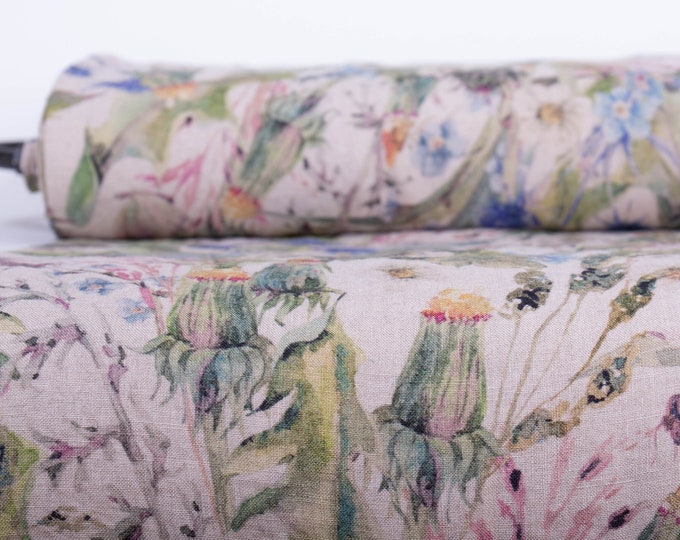 Linen Fabric with Watercolor Floral Print, Apparel Fabric for Your Summer Collection or Home Textile Project