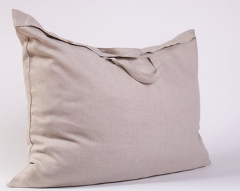 LinenBuy 100% Linen Soft Storage Bag for Beddings Comforters, Pillows, Blankets, Christmas Gift, Flat Bag Breathable & Washable with Handles