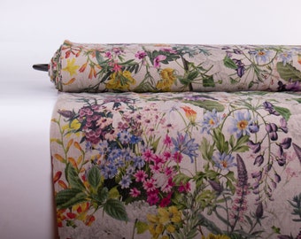 Summer Floral Linen Fabric for Clothing & Home Decor, Sold by the Yard or Meter