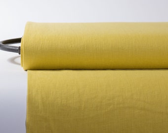 Tela de lino puro diente de león amarillo peso medio prelavado duradero denso liso orgánico cortina textil para coser mantel cortado a medida