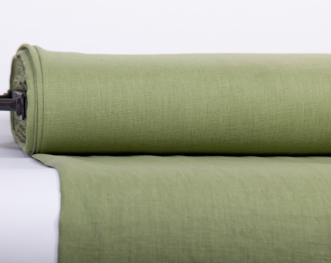 Pure 100% Linen Fabric Fern Green Medium Weight Pre-Washed Durable Dense Plain Solid Organic Textile Drape For Sewing Table Cloth By Yard