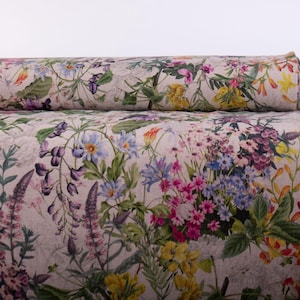 LinenBuy Pure 100% Linen Fabric Summer Floral Natural Washed by The Yard M2-0210-0195