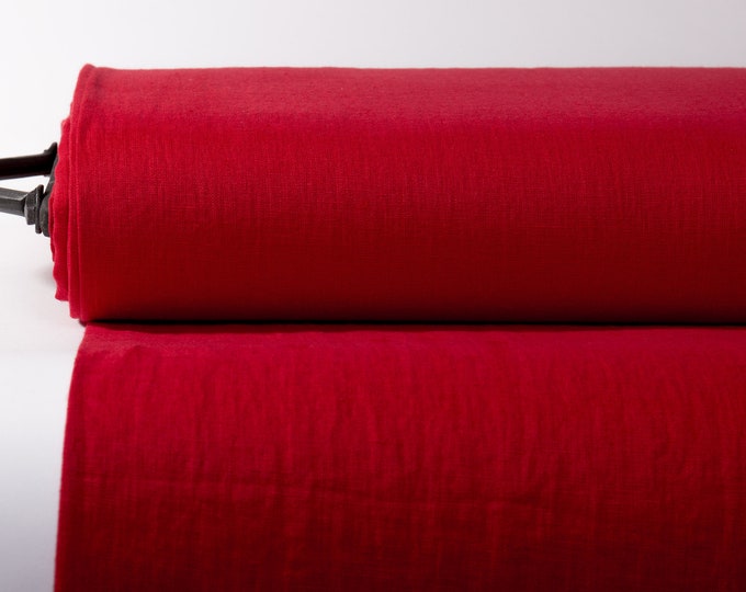 Pure 100% Linen Fabric Red Medium Weight Pre-Washed Durable Dense Plain Solid Organic Textile Drape For Sewing Table Cloth By Yard
