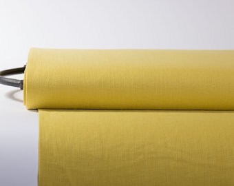 Pure Linen Fabric in Sunny Dandelion Yellow - Versatile for Sewing & Home Decor.
