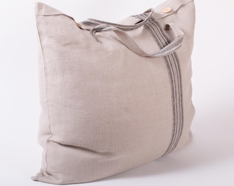 LinenBuy Breathable 100% Linen Canvas Soft Storage Bag, Laundry Bag with Buttons,  Storage Bag Zipper, Christmas Gift