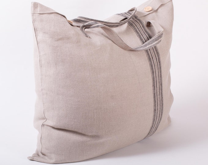LinenBuy Breathable 100% Linen Canvas Soft Storage Bag, Laundry Bag with Buttons,  Storage Bag Zipper, Christmas Gift