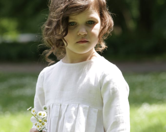 Rustic Girl's Dress in 100% Natural Linen Fabric for Weddings and Special Occasions