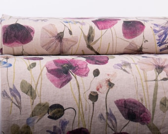 Wholesale Summer Meadows Dried Flowers Linen Fabric, Premium 100% French Flax Linen Fabric, OEKO-TEX & European Flax Certified