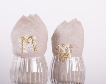 Linen Napkin with Initials Embroidery Custom Personalized Wedding Napkin Handcrafted in Europe Napkins size 16x 16 inches /41x41 cm