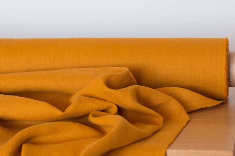 LINEN FABRIC 205GSM Mustard Mustard Yellow medium weigh pure 100/% linen washed linen fabric Linen fabric by the metre Fashion fabric