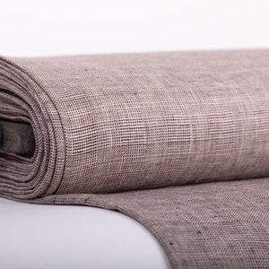 LinenBuy Pure 100% Linen Fabric Glen check, or Prince of Wales check, Brown Glen plaid Pure Linen fabric softened and washed Fabric