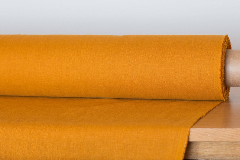 LINEN FABRIC 205GSM Mustard Mustard Yellow medium weigh pure 100/% linen washed linen fabric Linen fabric by the metre Fashion fabric