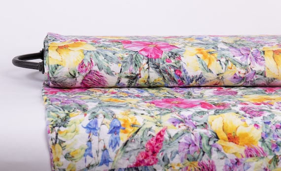 Floral Linen Fabric: Rose Hips Print, Medium Weight - Washed & Softened