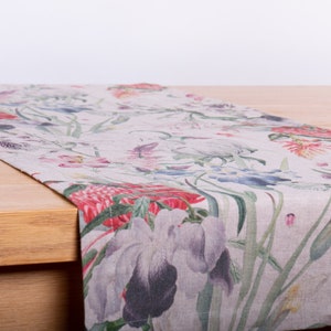 Floral Digital Print Linen Table Runner - Modern Organic Style