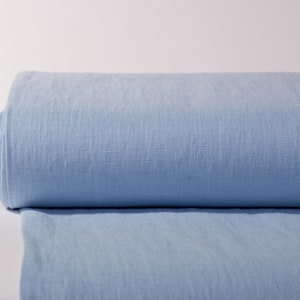 Pure Linen Fabric Light Blue Medium Weight Pre-Washed Textile Durable Plain Woven Solid Not-Transparent Organic Garment Drape Tablecloth