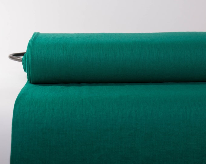 Pure 100% Linen Fabric Emerald Green Medium Weight Pre-Washed Durable Dense Plain Solid Organic Textile Drape For Sewing Table Cloth By Yard