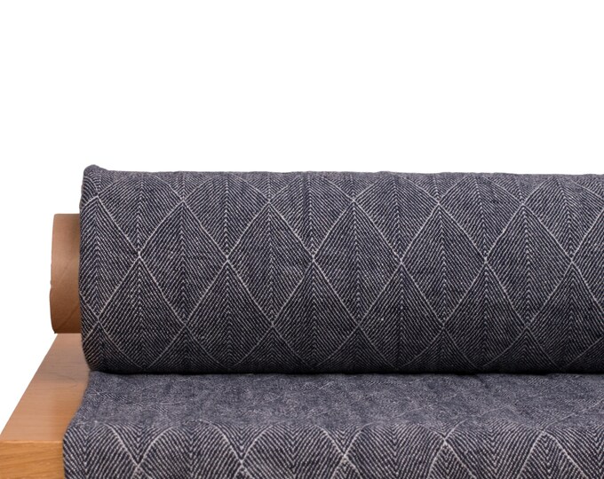 100% Pure Natural Linen: Reversible Jacquard Fabric - Heavyweight Diamond Twill
