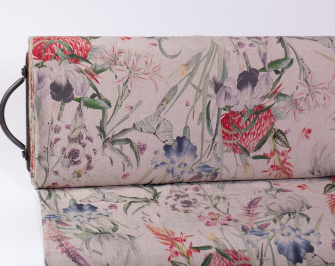 Pure 100% Linen Fabric ENAMOR Digital Printed Base Not-dyed Medium Weight Washed Not-Translucent Durable Organic M2-0208-0283
