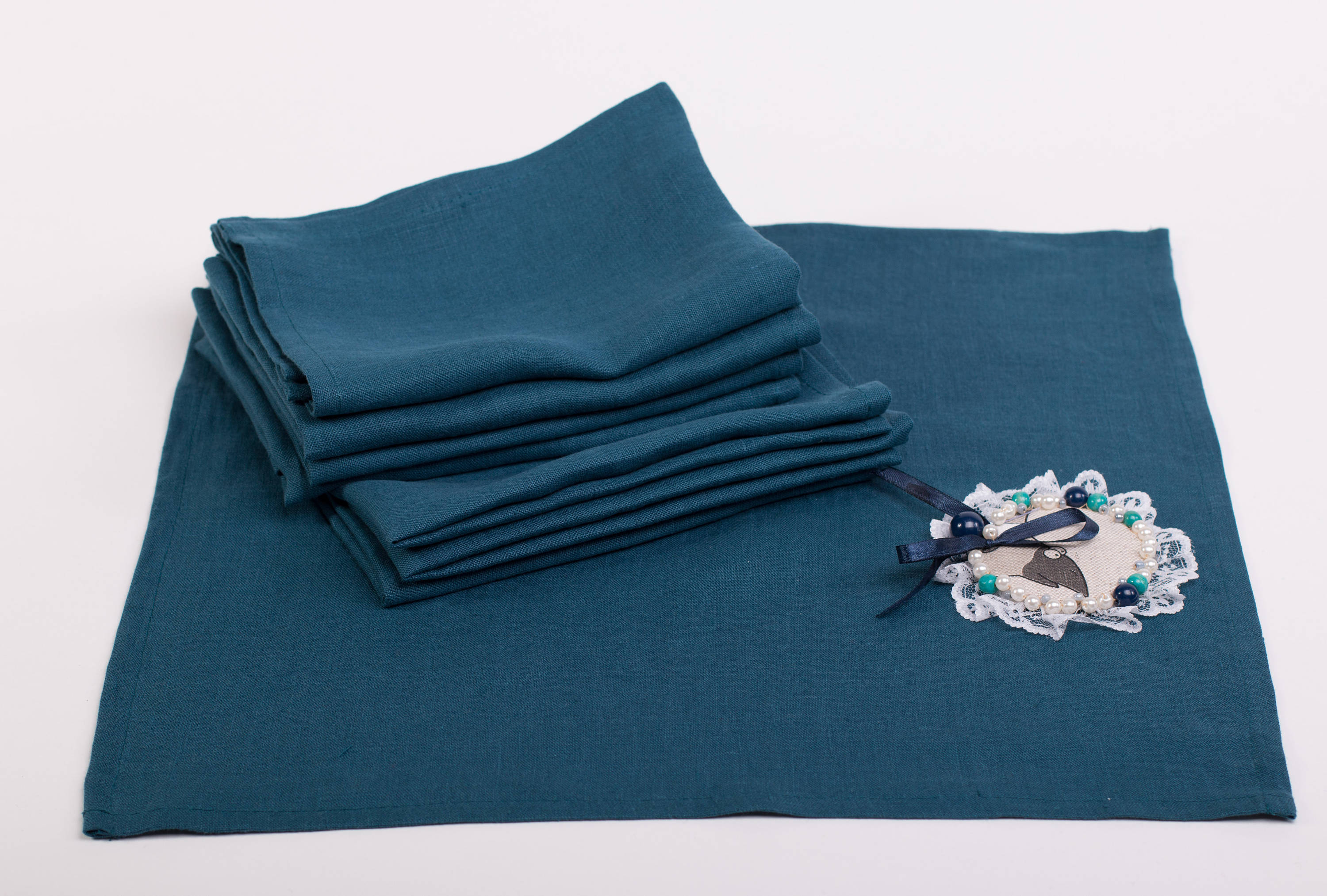 Linen Teal Napkins- Set of 6 – Belletabledecor