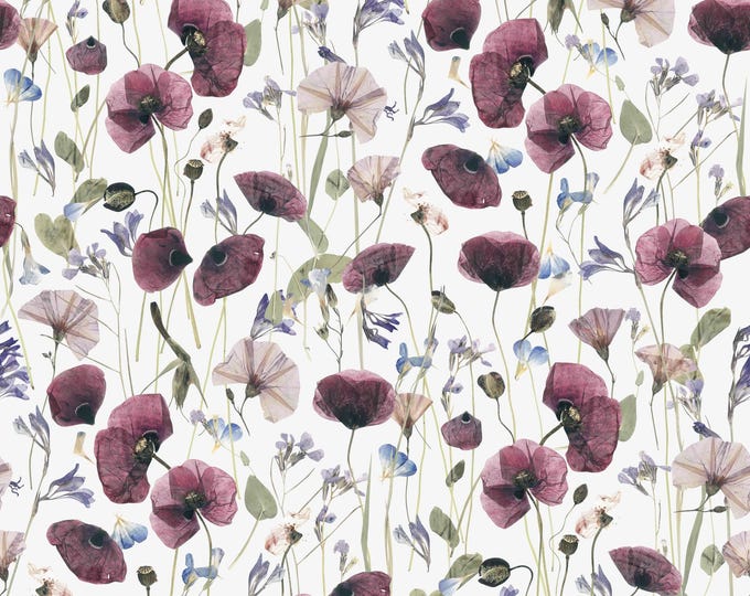 Dried Flower Poppy Field 100% Linen Fabric - Medium Weight. European Flax Certified Linen. Natural Linen for Apparel & Home