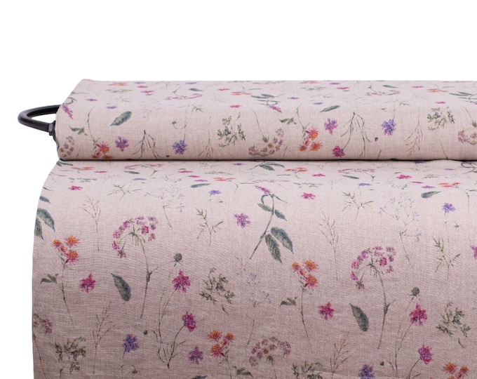 Printed Linen Fabric: Wildflower Design on Natural Linen I Floral Linen Fabric - Soft, Breathable, and Sustainable
