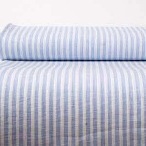 Light Blue and Off-White Striped Linen Fabric: Perfect for Summer Clothing and More, French Linen By The Yard