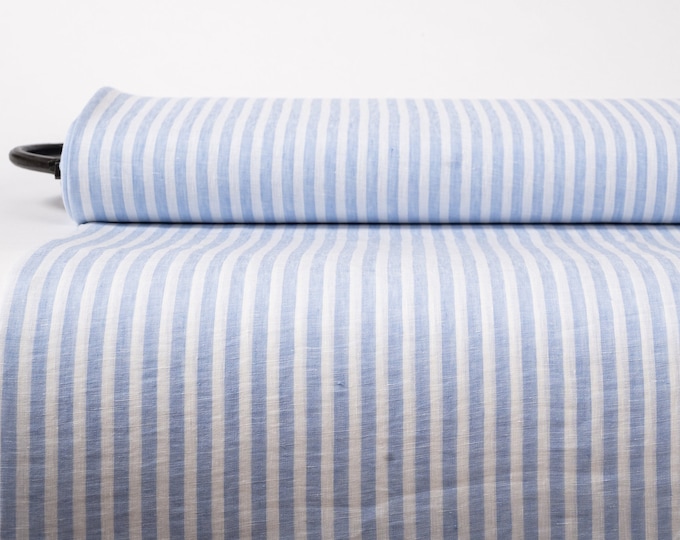 Light Blue and Off-White Striped Linen Fabric: Perfect for Summer Clothing and More, French Linen By The Yard