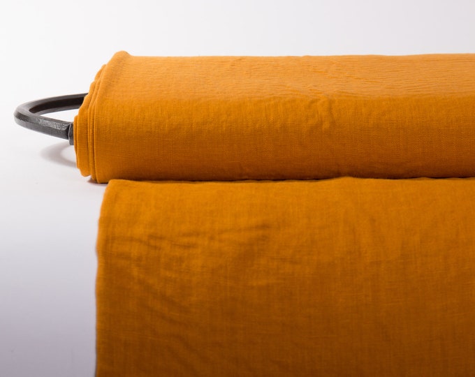 100% Linen Fabric is Medium Weight, Pre-Washed, in the Color Honey Yellow, can be used for Making Dresses or Tablecloth, fabric by the yard