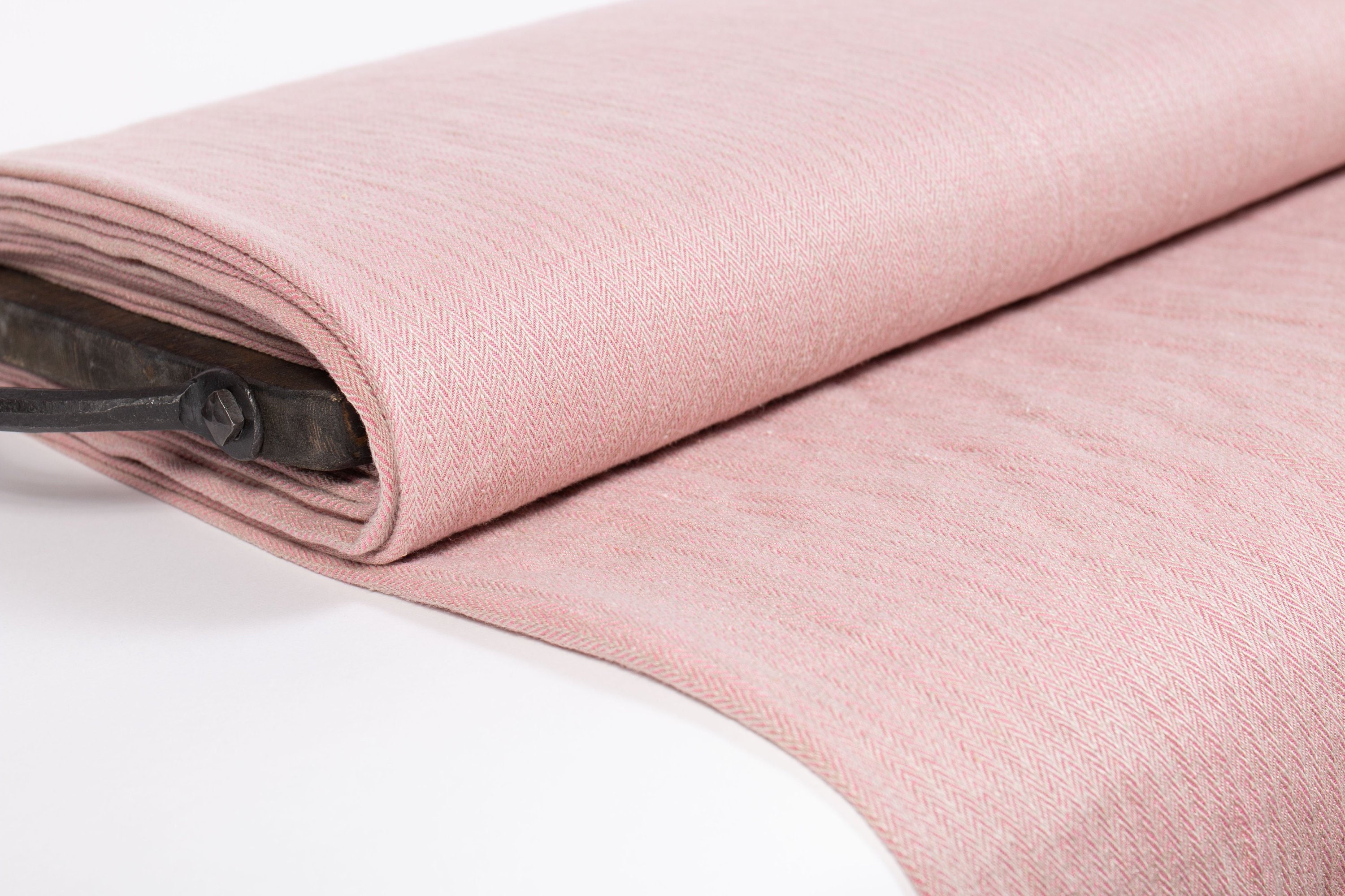 Linen fabric Pink and Gray Herringbone Pure 100% washed | Etsy